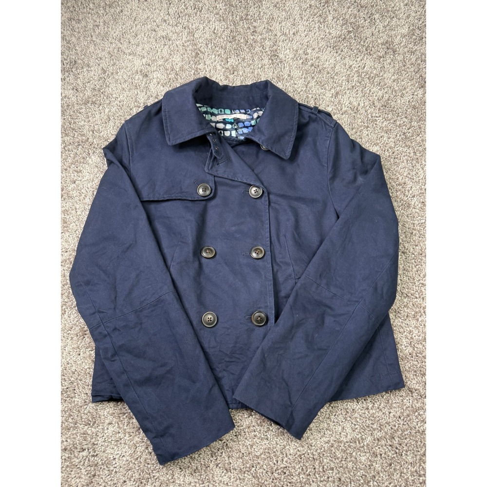 Gap Womens Medium Navy Blue Cotton Double Breasted Pea Coat Jacket Epaulets